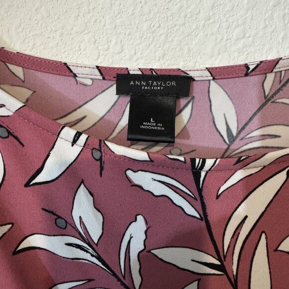 Ann Taylor Dress Womens Large Leaf Print Short Sleeve Tie Waist Casual Summer - Picture 2 of 4